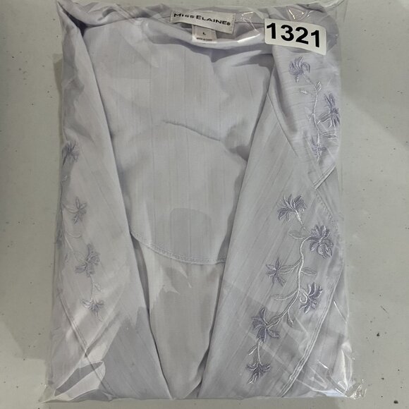 Miss Elaine Womens L Lavender Embroidered Floral Robe Pockets Feminine Timeless - Picture 14 of 14